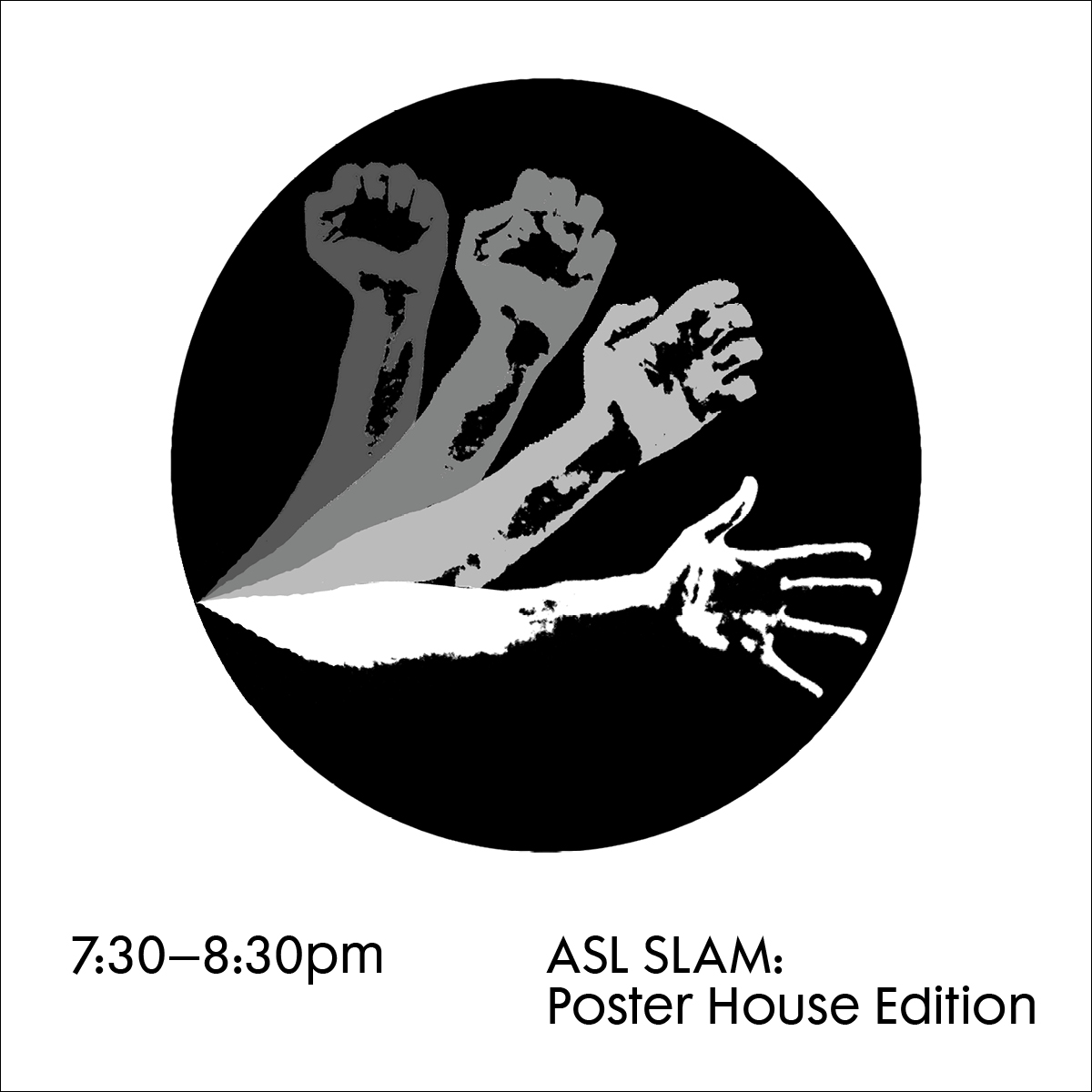 Black and white graphic of four arms, evolving from a fight to an open hand.