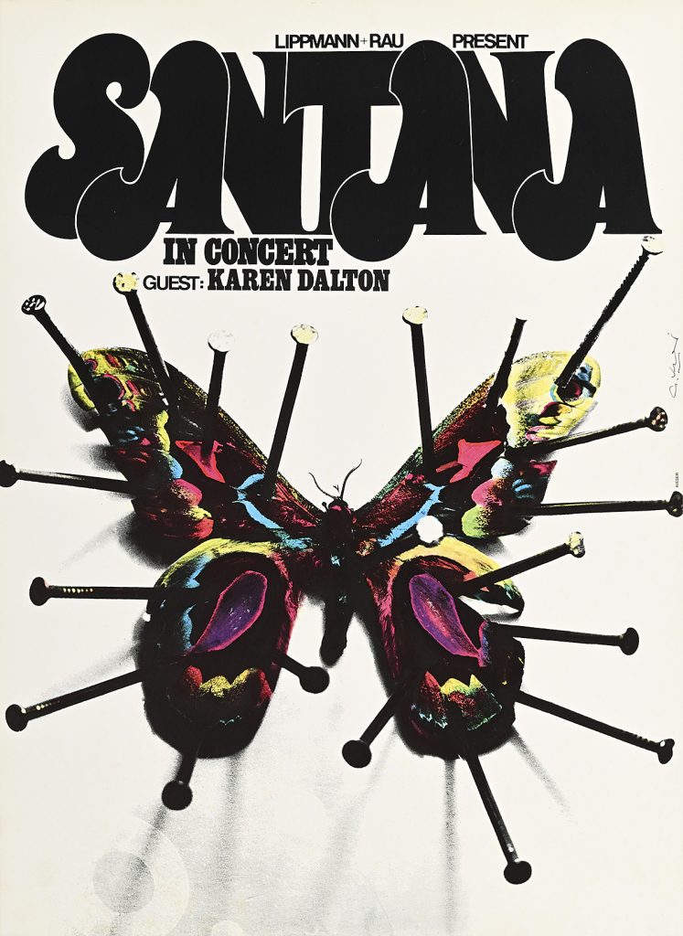 Poster of a butterfly covered with nails.