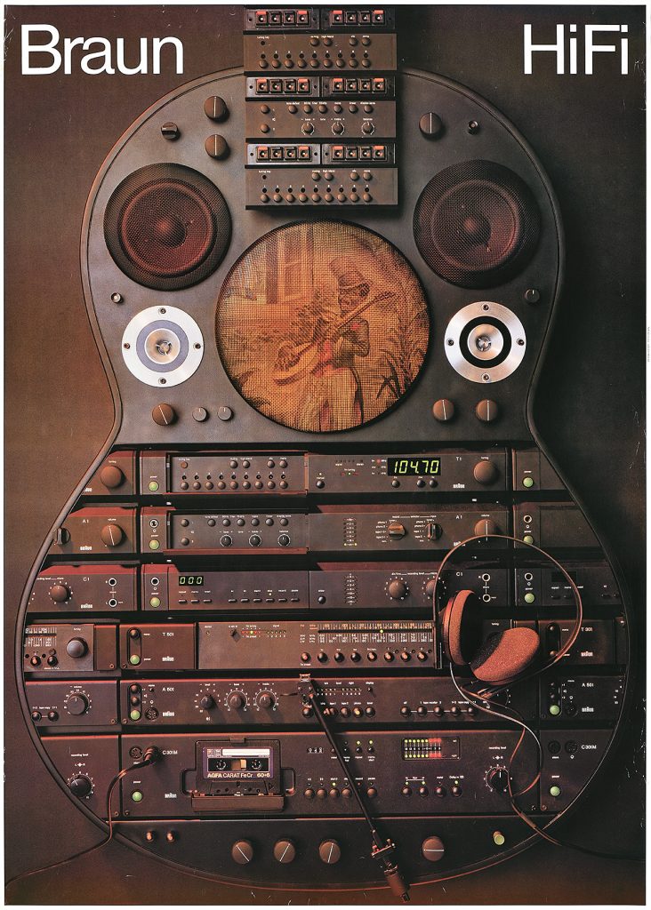 Poster of a guitar made to look like a sound board.