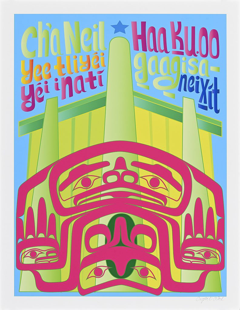 Linework poster in the style of pacific northwest native practice.