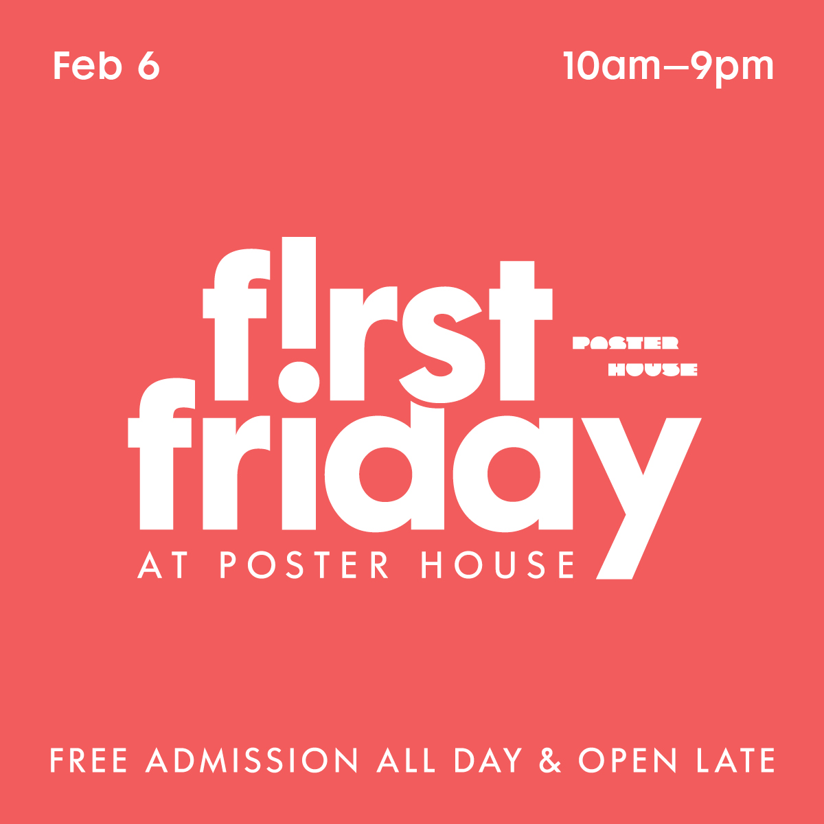 First Friday logo set against a coral background