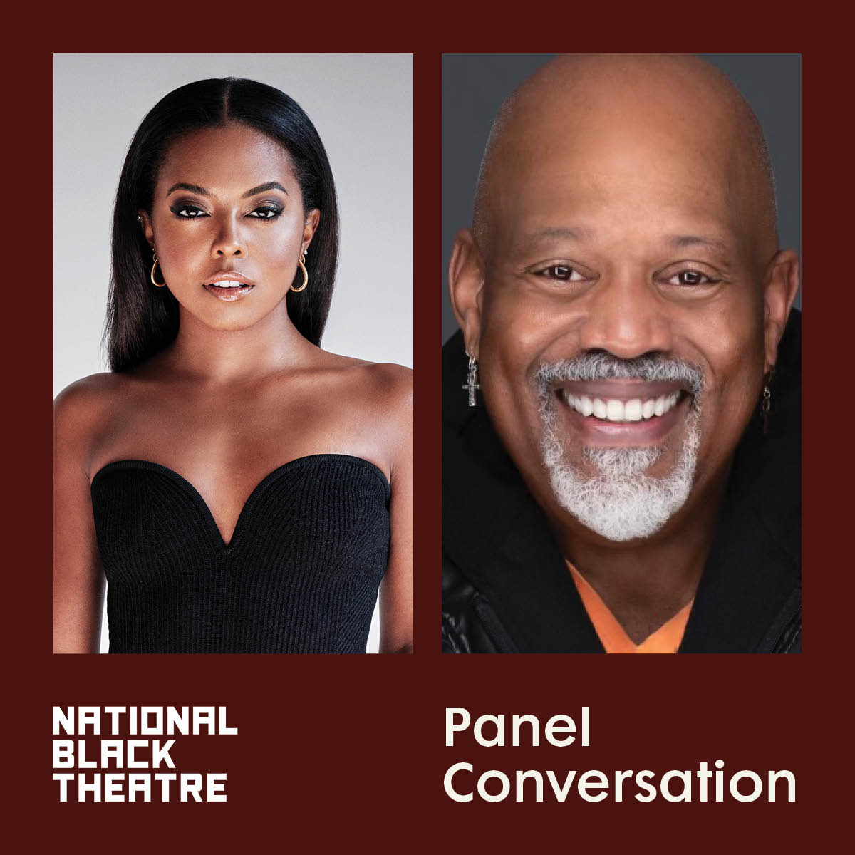 a digital graphic featuring the headshots of Adrienne Warren and Kent Gash advertising a panel discussion