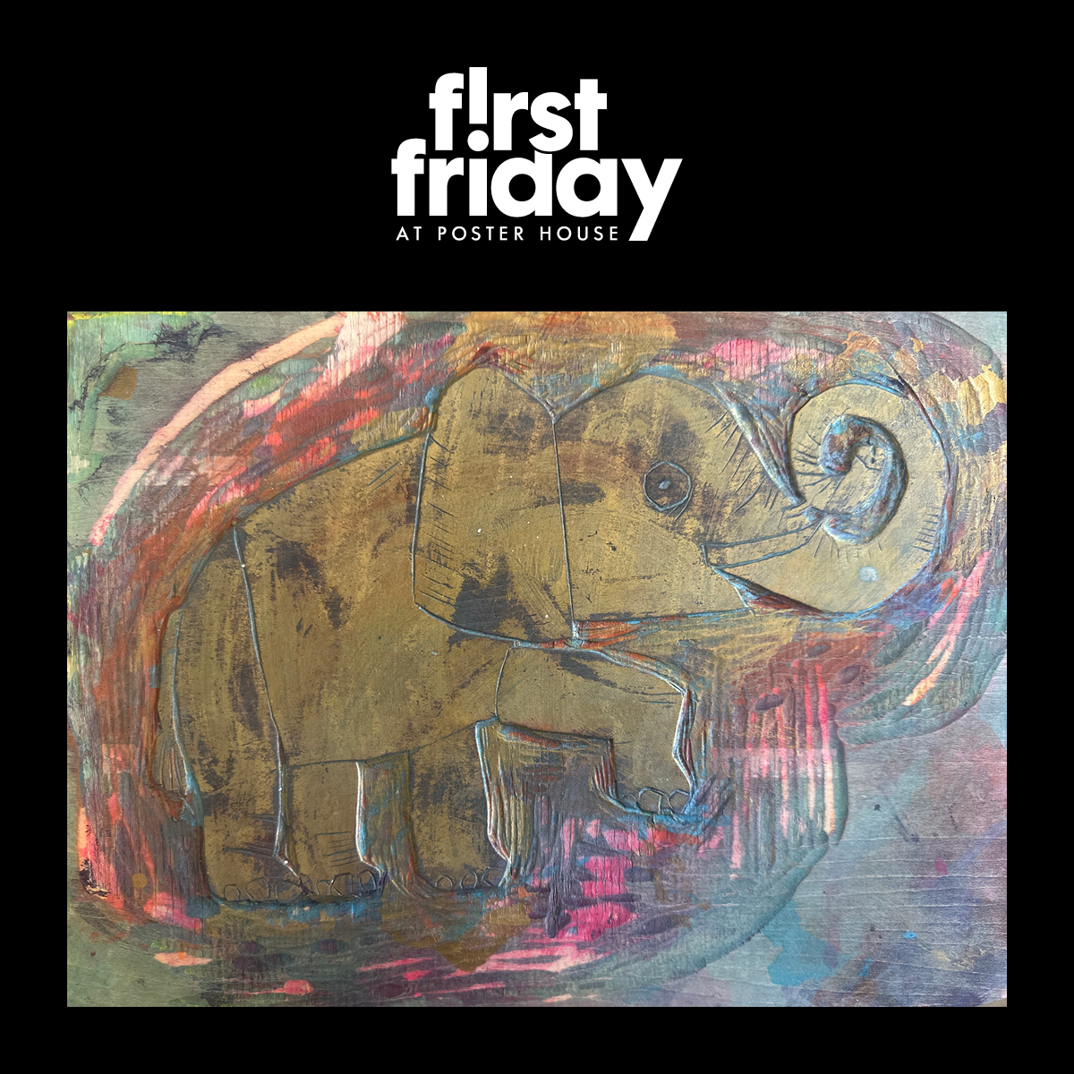 a carved woodblock of an elephant