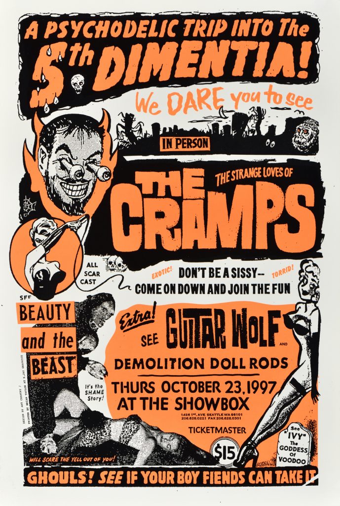 Horror comic book style poster advertising the band The Cramps.