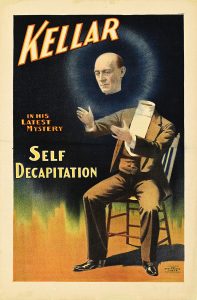 Poster of a man in a tux with his head floating away.