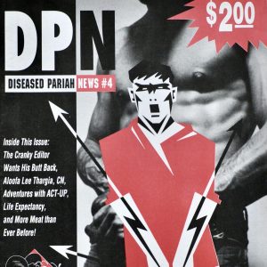 A magazine cover for Diseased Pariah News, featuring a illustration of a angry figure imposed over a black and white photo of a man's torso.