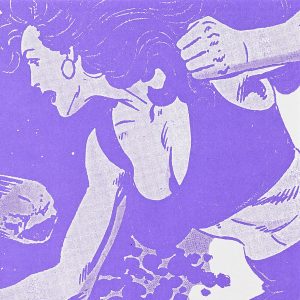 A flyer showing a purple cartoon muscular woman fighting angry cells.