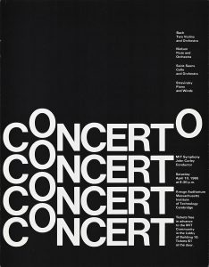 Poster of the word Concerto repeated on a black background with the os lifted.