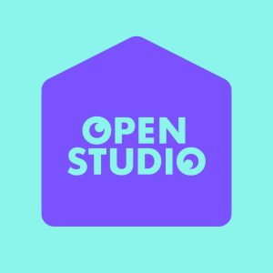 Open studio logo in purple and light blue.