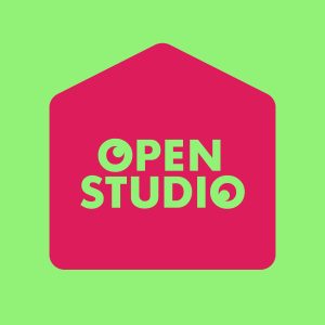 The Open Studio logo in pink and green.