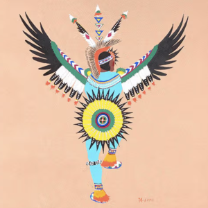An illustration of a human figure with outstretched bird wings.