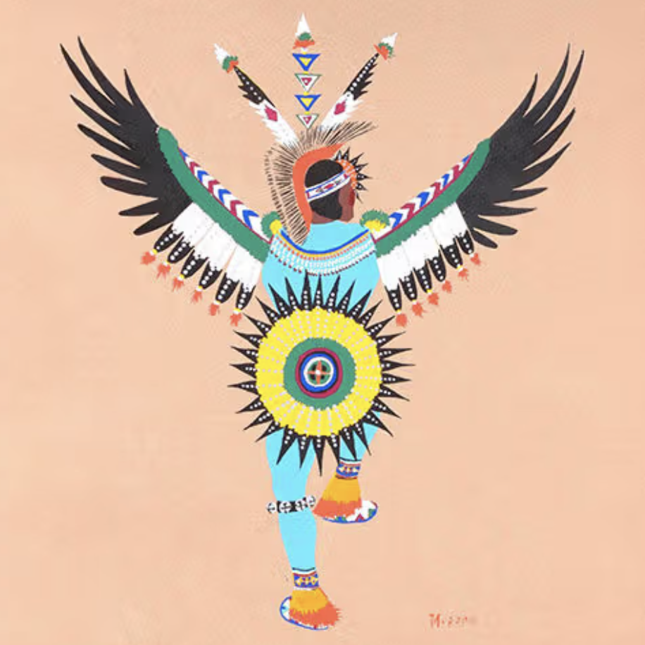 An illustration of a human figure with outstretched bird wings.