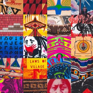 A grid of several colorful graphics and posters.